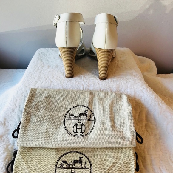 Hermes White Wedge “Merryl” Sandals US 7 - Picture 5 of 6